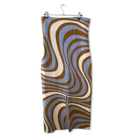 RHODE Ettie Floral Knit Midi Skirt Blue Brown Maxi Pencil Skirt Slit NWT L - Picture 6 of 12